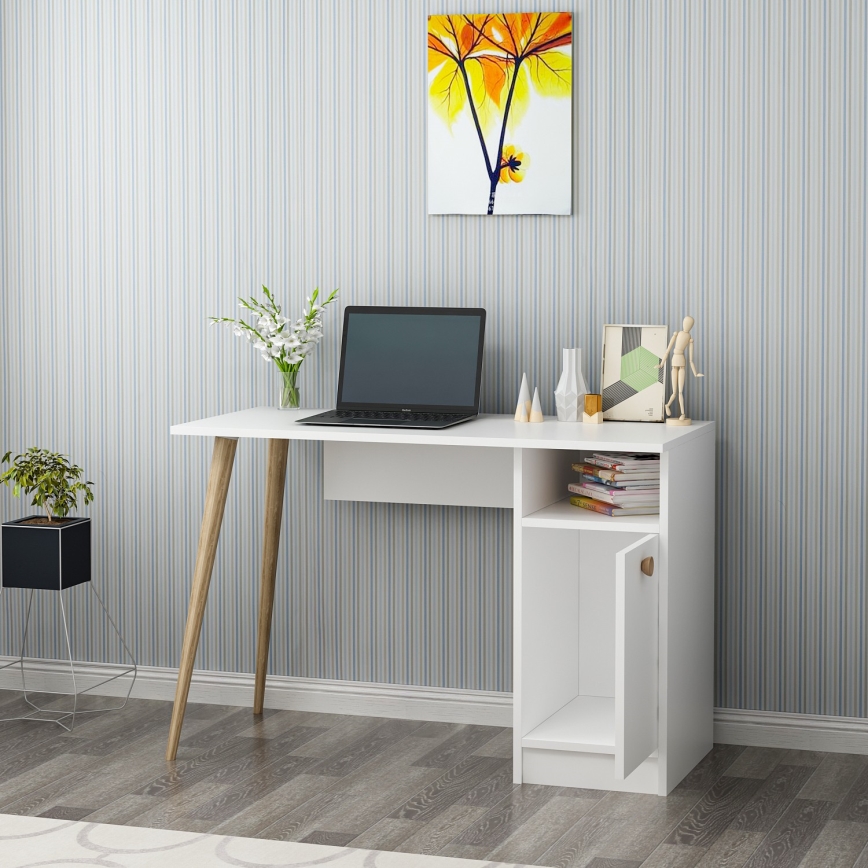 Arbetsbord CANNAS 110x74 cm vit/brun