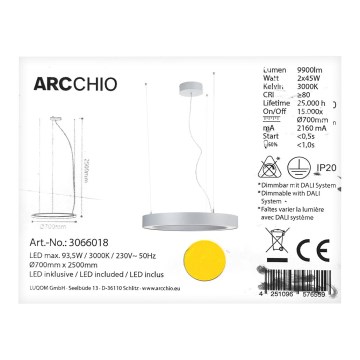 Arcchio - LED ljuskrona med textilsladd PIETRO 2xLED/45W/230V