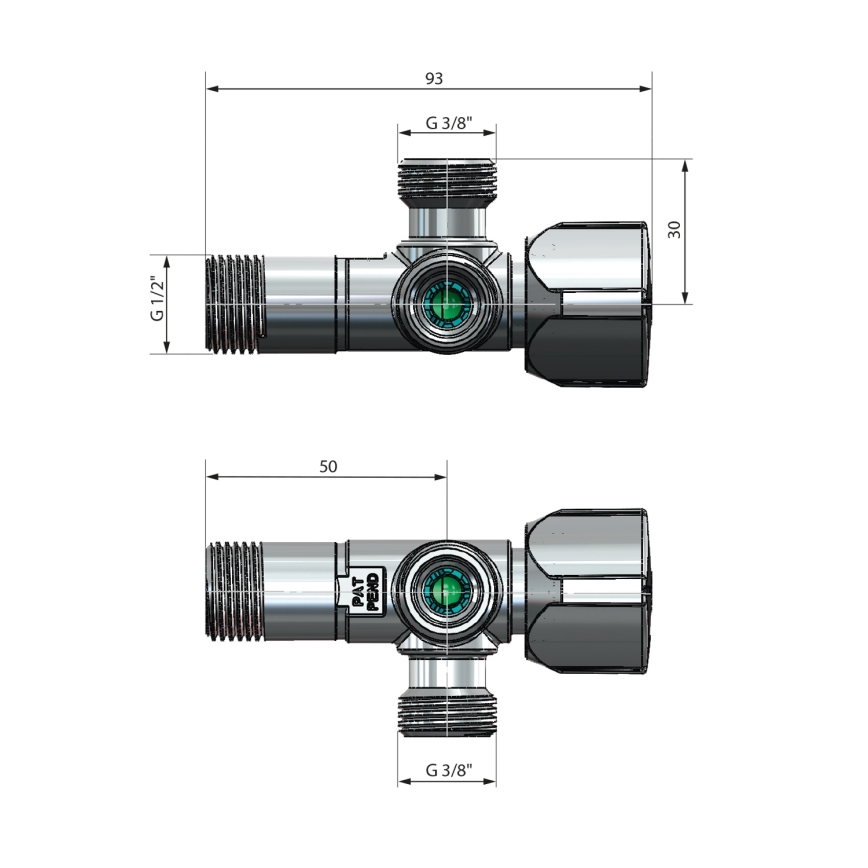 Arco - Kombinerad hörnventil med två utlopp A-80, polerad krom