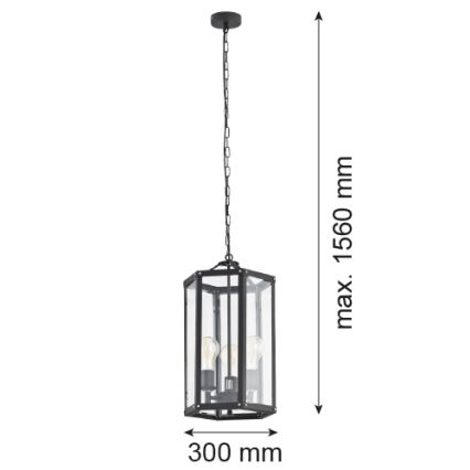 Argon 1253 - Ljuskrona på kedja BODRUM 3xE27/15W/230V svart