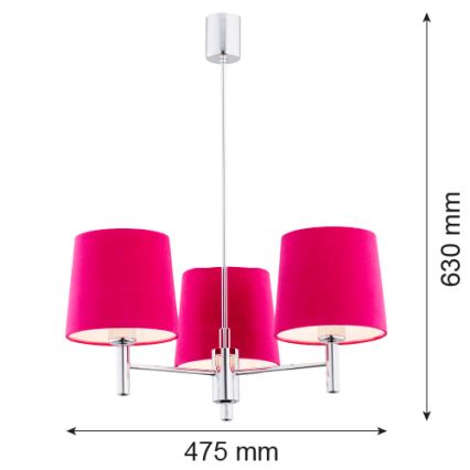 Argon 1382 - Pendelkrona BOLZANO 3xE27/15W/230V rosa/skinande krom