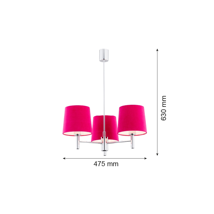 Argon 1382 - Pendelkrona BOLZANO 3xE27/15W/230V rosa/skinande krom
