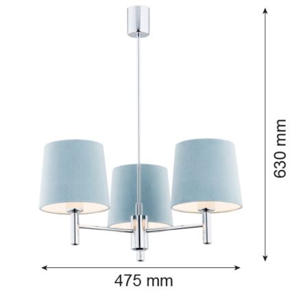 Argon 1383 - Pendelkrona BOLZANO 3xE27/15W/230V blå/skinande krom