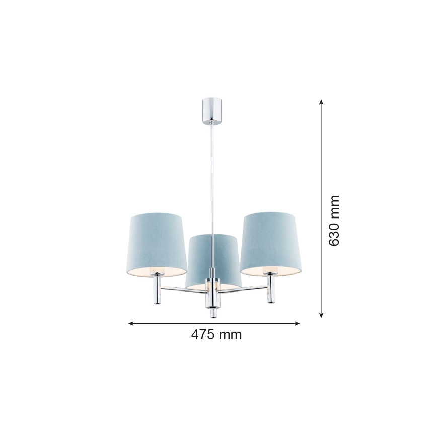 Argon 1383 - Pendelkrona BOLZANO 3xE27/15W/230V blå/skinande krom