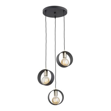 Argon 1449 - Ljuskrona med upphängningsrem AMADORA 3xE27/15W/230V svart
