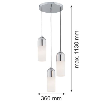 Argon 1465 - Ljuskrona med upphängningsrem BURGOS 3xE27/15W/230V skinande krom