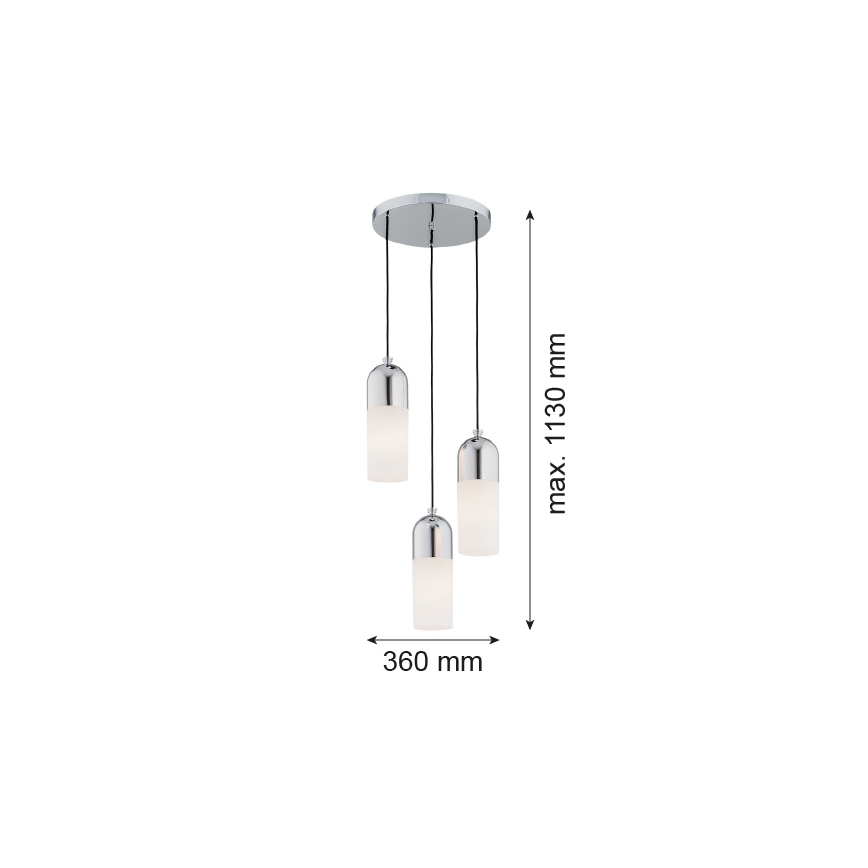Argon 1465 - Ljuskrona med upphängningsrem BURGOS 3xE27/15W/230V skinande krom