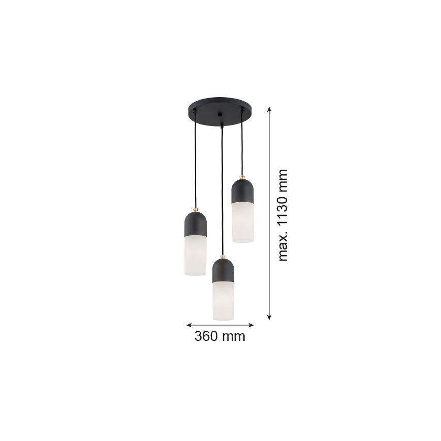 Argon 1467 - Ljuskrona med upphängningsrem BURGOS 3xE27/15W/230V svart