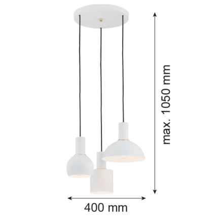 Argon 1468 - Ljuskrona med upphängningsrem SINES 3xE27/15W/230V vit
