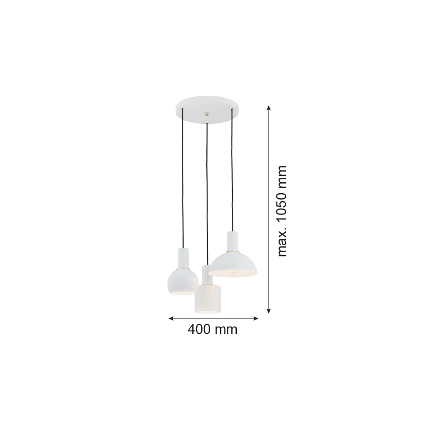 Argon 1468 - Ljuskrona med upphängningsrem SINES 3xE27/15W/230V vit