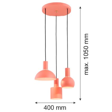 Argon 1469 - Ljuskrona med upphängningsrem SINES 3xE27/15W/230V orange