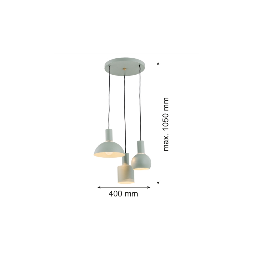 Argon 1470 - Ljuskrona med upphängningsrem SINES 3xE27/15W/230V grön