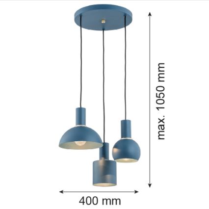 Argon 1471 - Ljuskrona med upphängningsrem SINES 3xE27/15W/230V blå