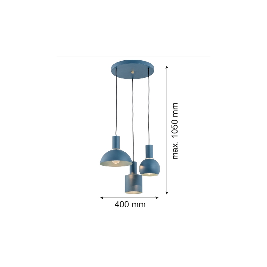 Argon 1471 - Ljuskrona med upphängningsrem SINES 3xE27/15W/230V blå