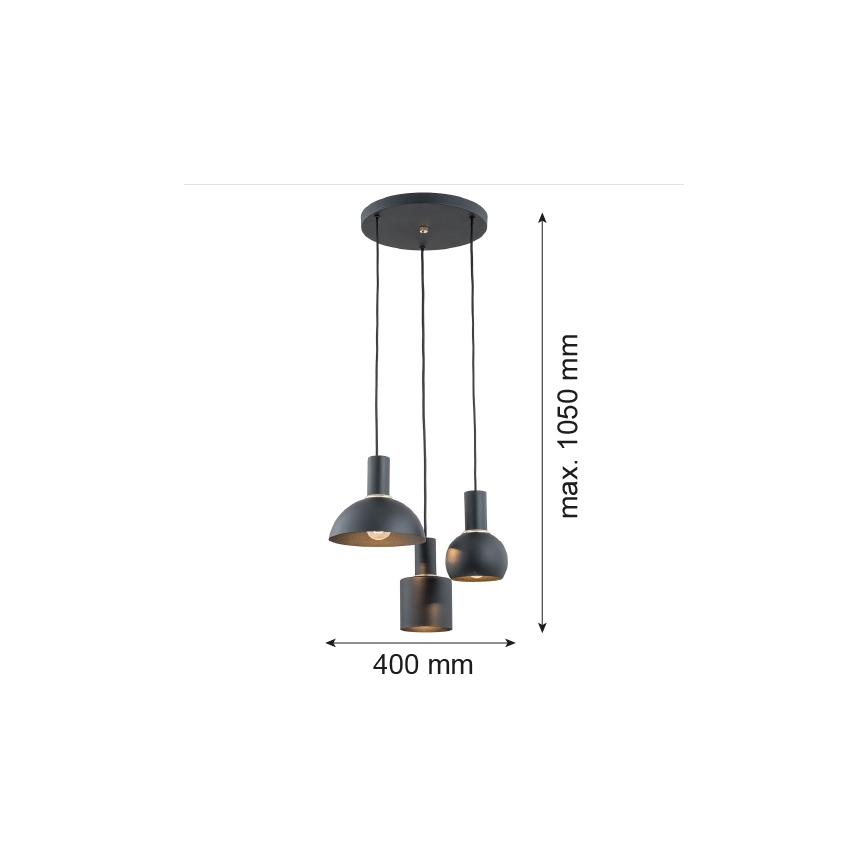 Argon 1472 - Ljuskrona med upphängningsrem SINES 3xE27/15W/230V svart