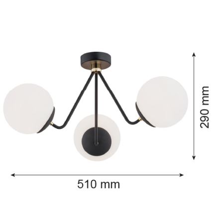 Argon 1478 - Surface-mounted ljuskrona TOMAR 3xE27/15W/230V svart