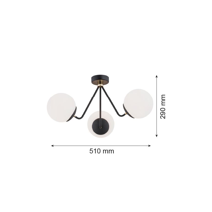 Argon 1478 - Surface-mounted ljuskrona TOMAR 3xE27/15W/230V svart