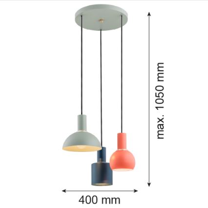 Argon 1479 - Ljuskrona med upphängningsrem SINES 3xE27/15W/230V grön/blå/orange