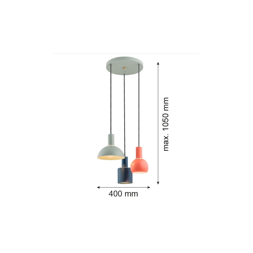 Argon 1479 - Ljuskrona med upphängningsrem SINES 3xE27/15W/230V grön/blå/orange