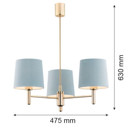 Argon 1484 - Pendelkrona PONTE 3xE27/15W/230V blå/mässing