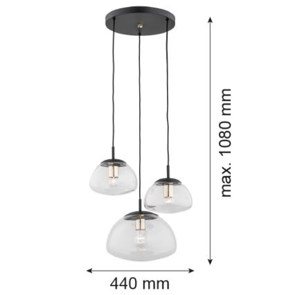 Argon 1492 - Ljuskrona med snöre TRINI 3xE27/15W/230V svart