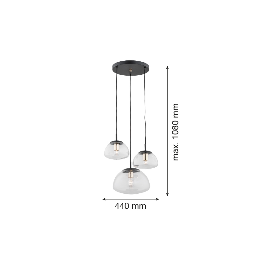 Argon 1492 - Ljuskrona med snöre TRINI 3xE27/15W/230V svart