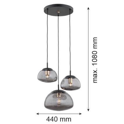 Argon 1493 - Ljuskrona med upphängningsrem TRINI 3xE27/15W/230V svart