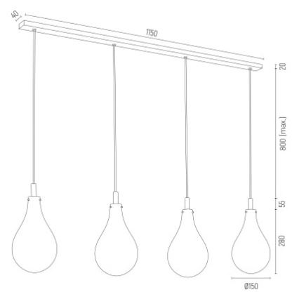 Argon 1741 - Takkkrona på ett snöre  OAKLAND 4xG9/6W/230V