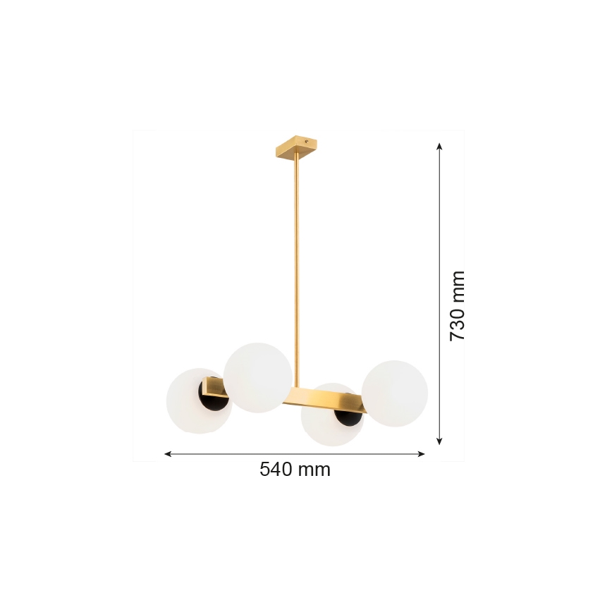 Argon 1767 - Pendelkrona FREEMONT 4xE27/15W/230V gyllene/vit/svart