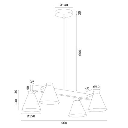 Argon 1774 - Pendelkrona AVALONE 4xE27/15W/230V svart/gyllene
