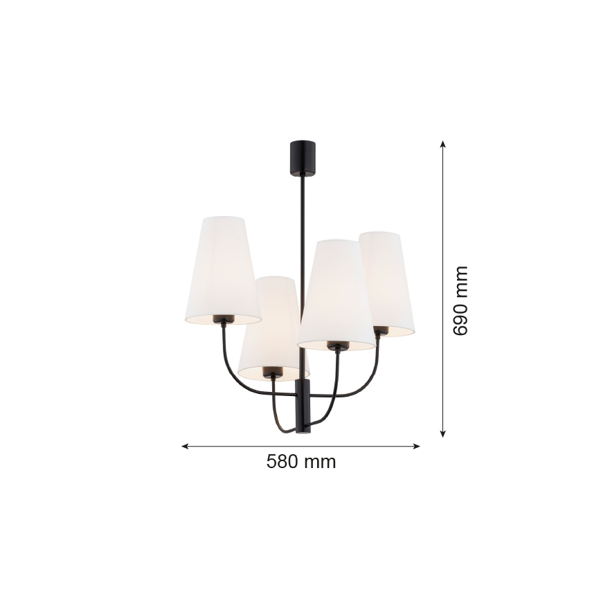 Argon 1822 - Pendelkrona SAFIANO 4xE27/15W/230V svart