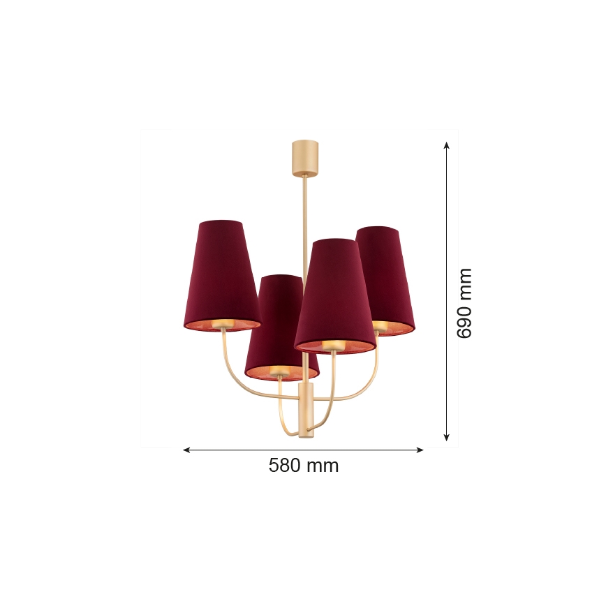 Argon 1827 - Pendelkrona SAFIANO 4xE27/15W/230V burgundy