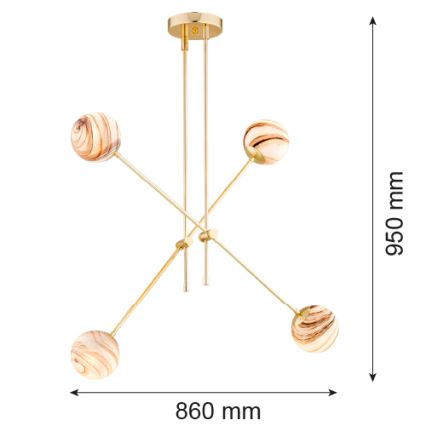 Argon 1840 - Pendelkrona ABSOS 4xE14/7W/230V alabaster guld
