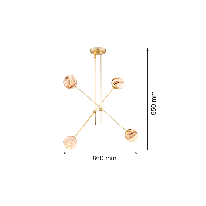 Argon 1840 - Pendelkrona ABSOS 4xE14/7W/230V alabaster guld