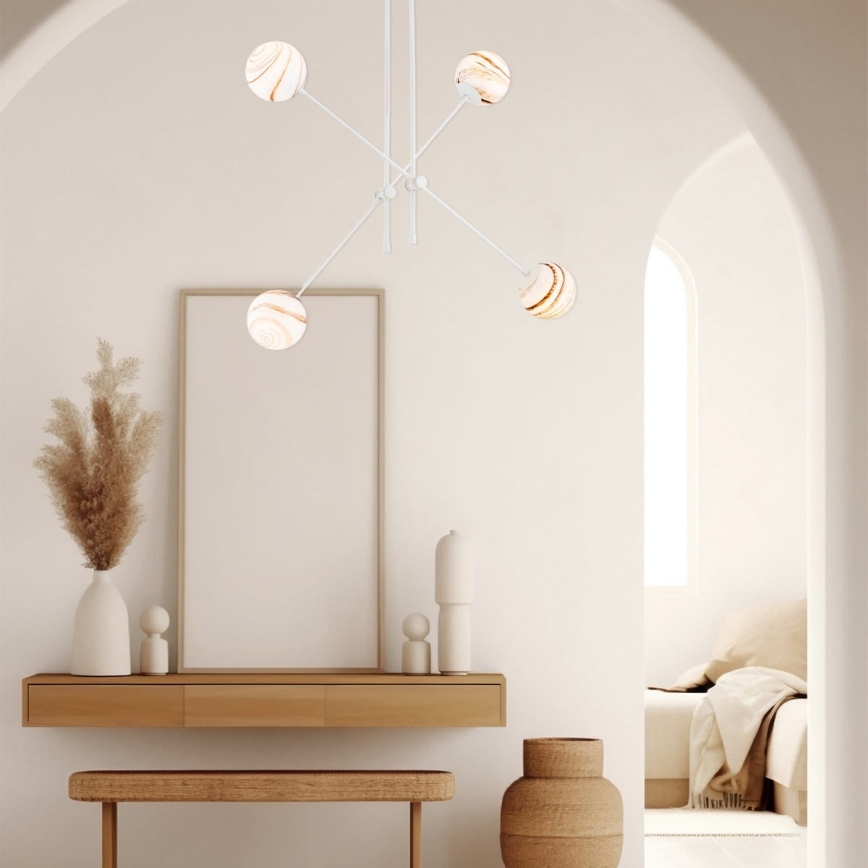 Argon 1841 - Pendelkrona ABSOS 4xE14/7W/230V alabaster vit