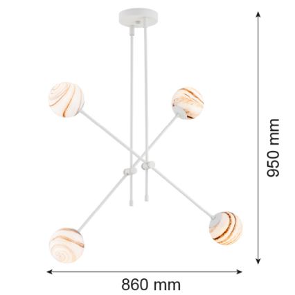 Argon 1841 - Pendelkrona ABSOS 4xE14/7W/230V alabaster vit
