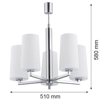 Argon 2053 - Pendelkrona CAMELOT 5xE27/15W/230V skinande krom