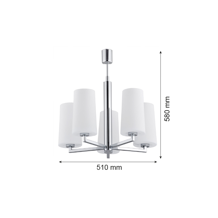 Argon 2053 - Pendelkrona CAMELOT 5xE27/15W/230V skinande krom