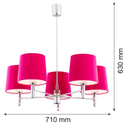 Argon 2075 - Pendelkrona BOLZANO 5xE27/15W/230V rosa/skinande krom