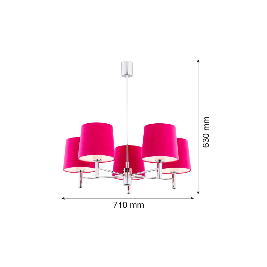 Argon 2075 - Pendelkrona BOLZANO 5xE27/15W/230V rosa/skinande krom
