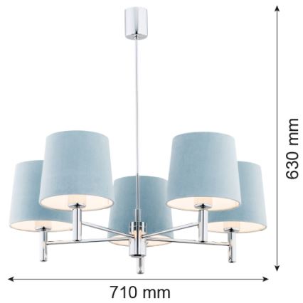 Argon 2076 - Pendelkrona BOLZANO 5xE27/15W/230V blå