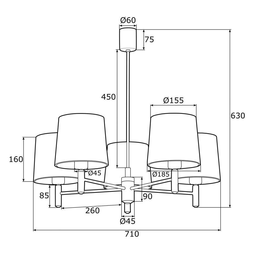 Argon 2085 - Taklampa PONTE 5xE27/15W/230V mässing/blå