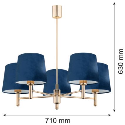 Argon 2086 - Pendelkrona PONTE 5xE27/15W/230V blå/mässing