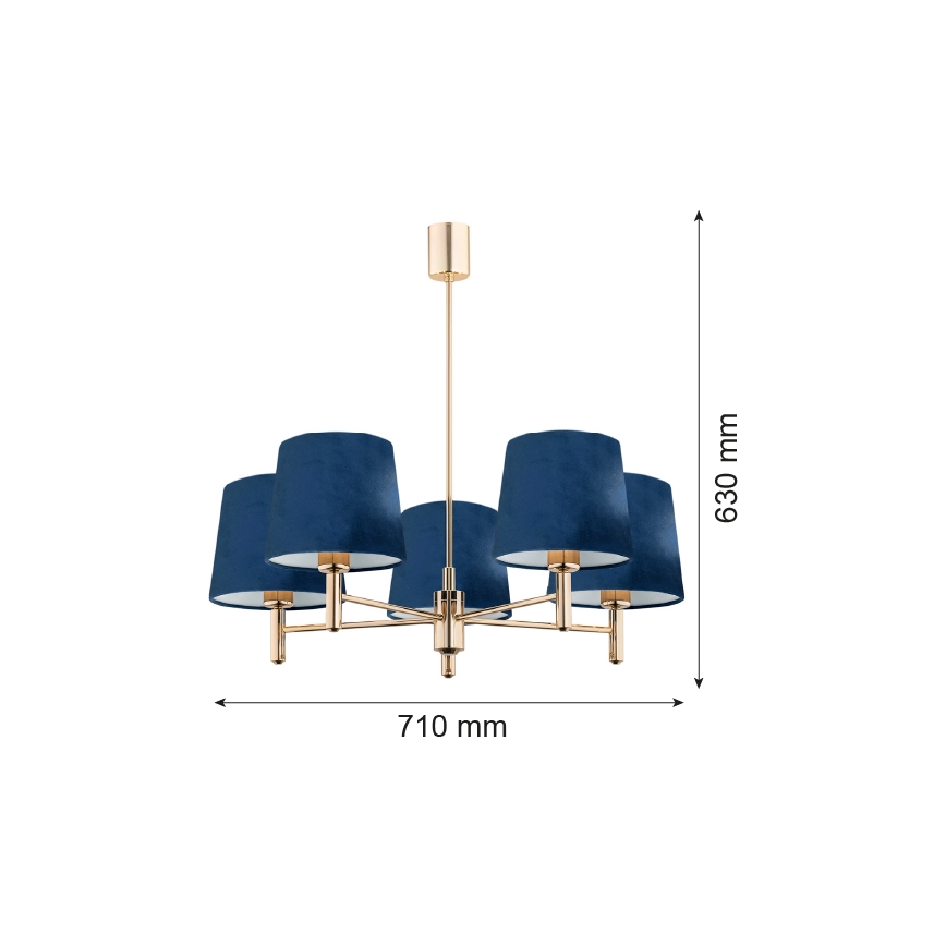 Argon 2086 - Pendelkrona PONTE 5xE27/15W/230V blå/mässing