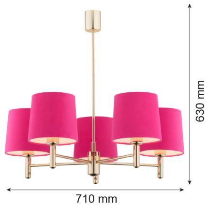 Argon 2089 - Pendelkrona PONTE 5xE27/15W/230V rosa/mässing