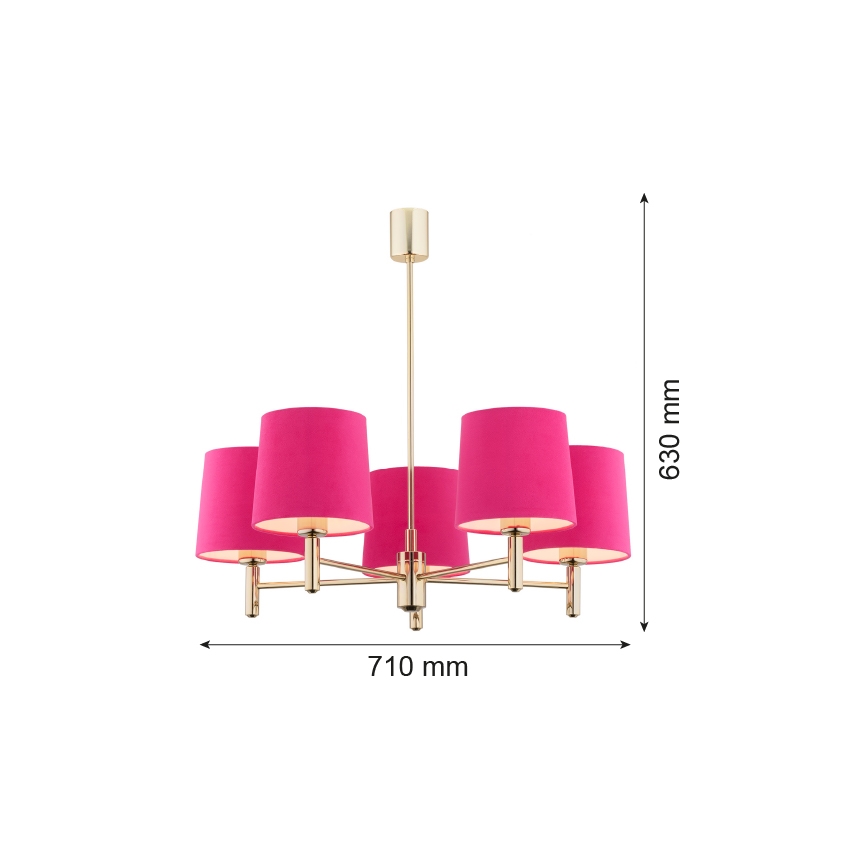 Argon 2089 - Pendelkrona PONTE 5xE27/15W/230V rosa/mässing
