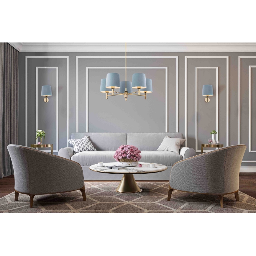 Argon 2105 - Upphängningsbar takkrona  PONTE 5xE27/15W/230V mässing /beige