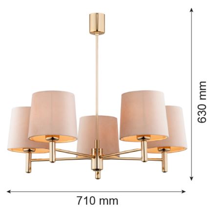 Argon 2105 - Upphängningsbar takkrona  PONTE 5xE27/15W/230V mässing /beige