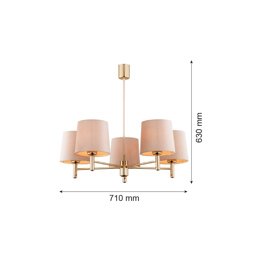 Argon 2105 - Upphängningsbar takkrona  PONTE 5xE27/15W/230V mässing /beige