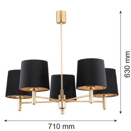 Argon 2107 - Upphängningsbar takkrona  PONTE 5xE27/15W/230V mässing /svart